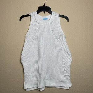 J. Mclaughlin Womens Medium White Knitted Sleeveless Sweater Top Fall Winter
